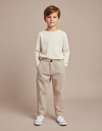 Pantalon Beige À Pois Ample Décontracté Enfant - Cordé