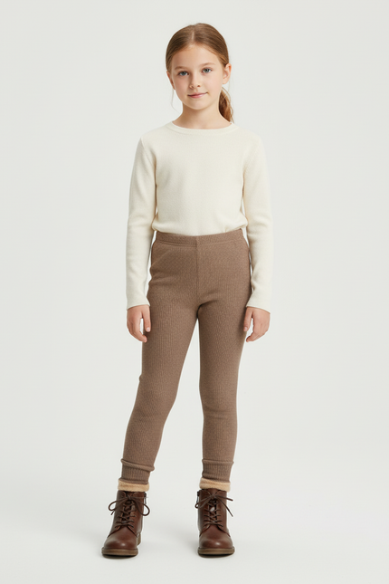 Pantalon Beige Côtelé Chaud Enfant Confortable - Marron Maille