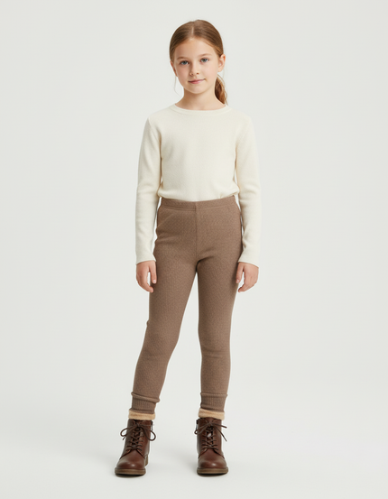 Pantalon Beige Côtelé Chaud Enfant Confortable - Marron Maille