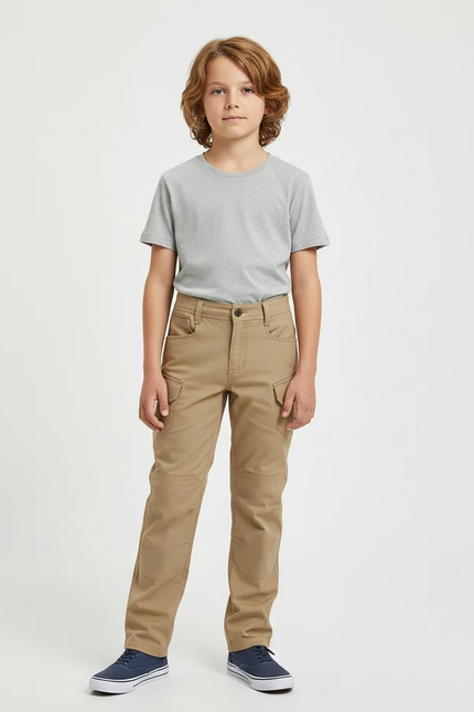 Pantalon Beige Cargo Robuste Décontracté Garçon - Toile