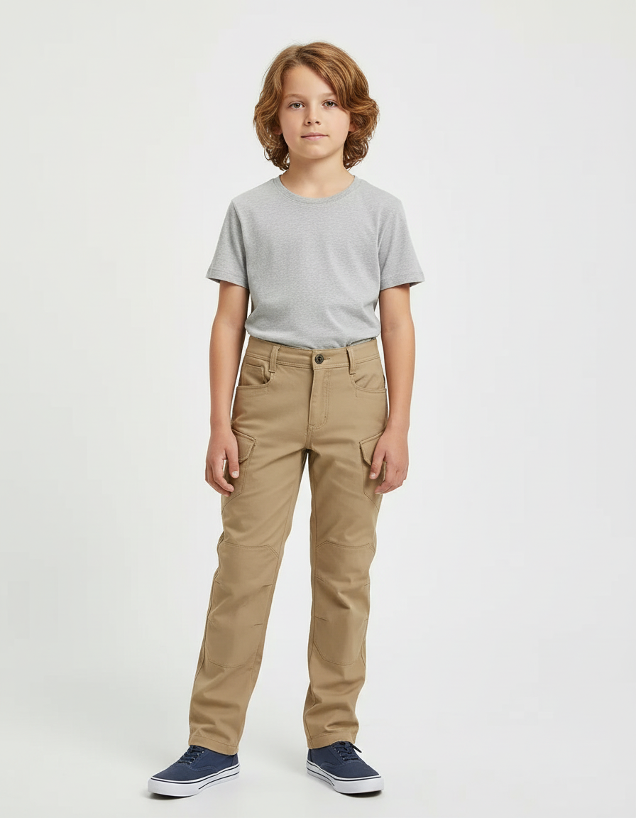 Pantalon Beige Cargo Robuste Décontracté Garçon - Toile