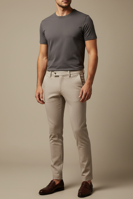 Pantalon Beige Homme Slim Élégant Décontracté Coton - Gabardine