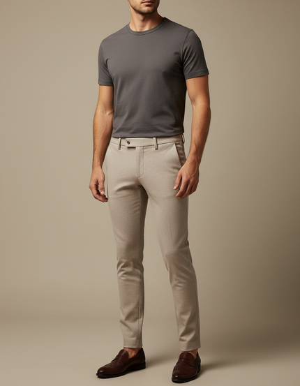 Pantalon Beige Homme Slim Élégant Décontracté Coton - Gabardine