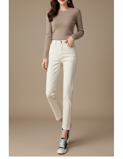 Pantalon Beige Femme Droit