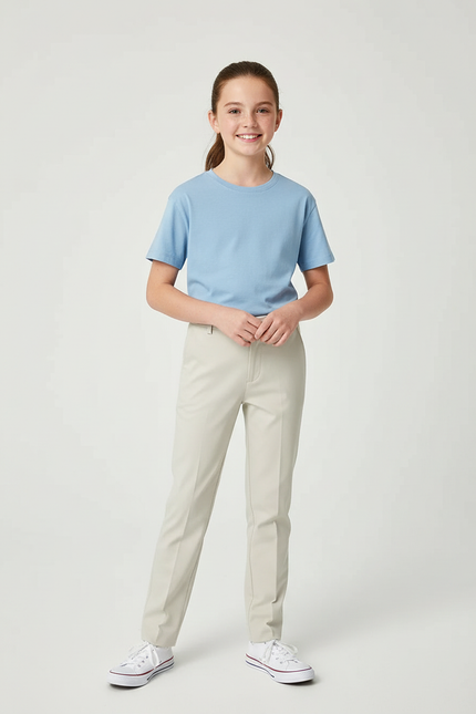 Pantalon Beige Droit Décontracté Extensible Enfant - Polyester