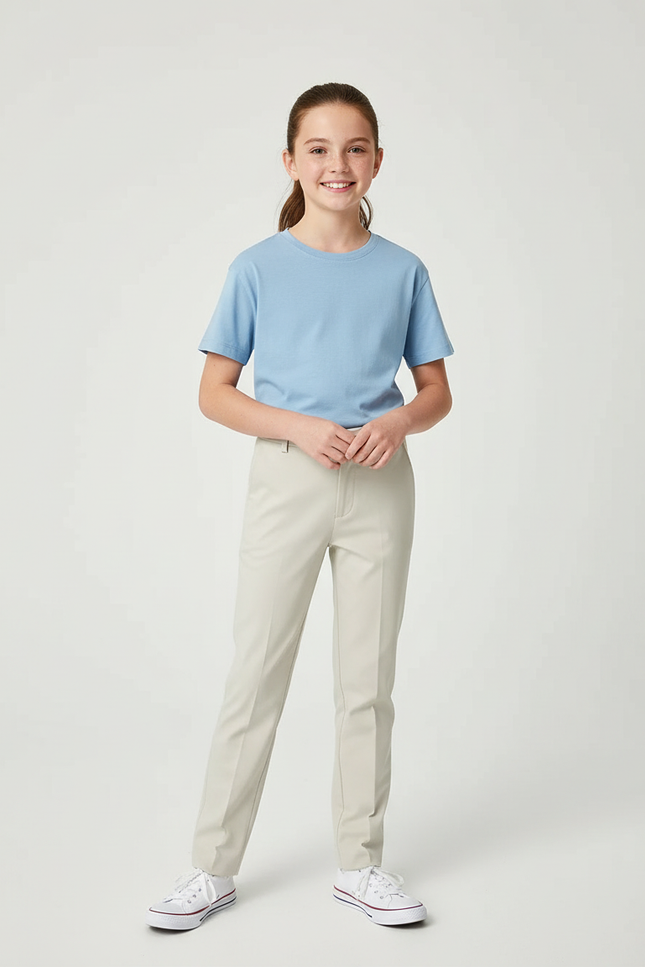 Pantalon Beige Droit Décontracté Extensible Enfant - Polyester