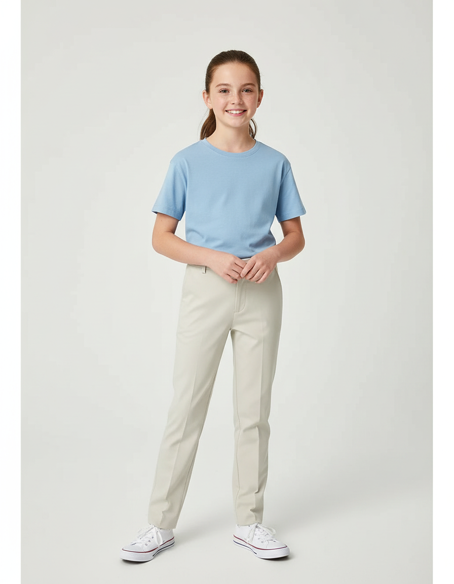Pantalon Beige Droit Décontracté Extensible Enfant - Polyester