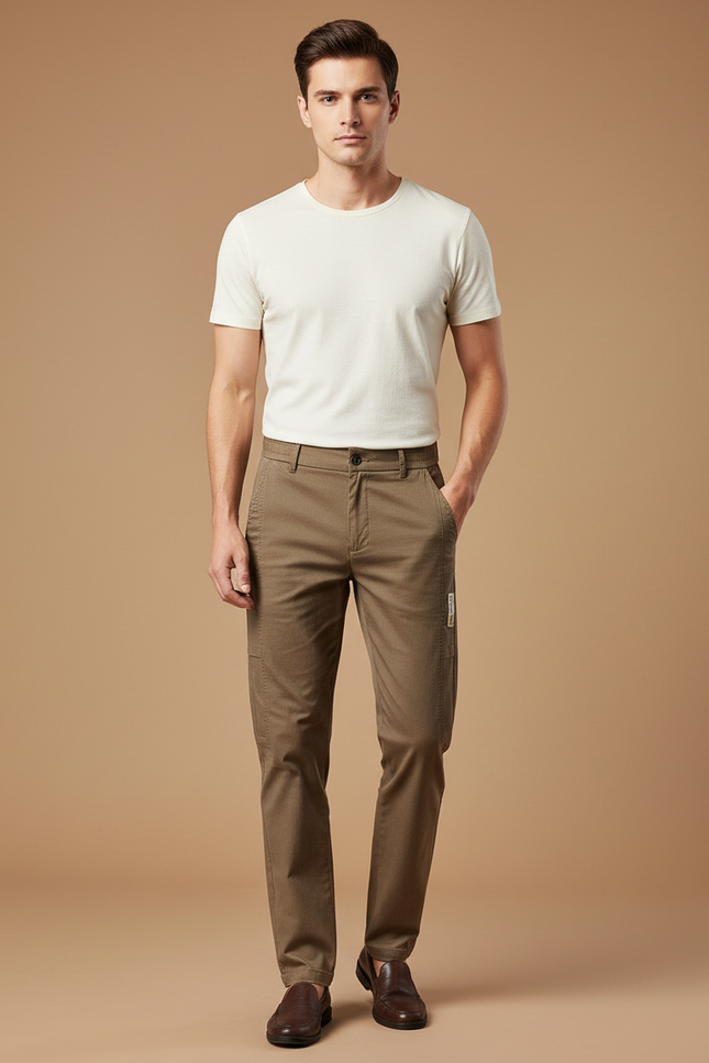 Pantalon Beige Homme Droit Coton Décontracté Élégant - Kaki