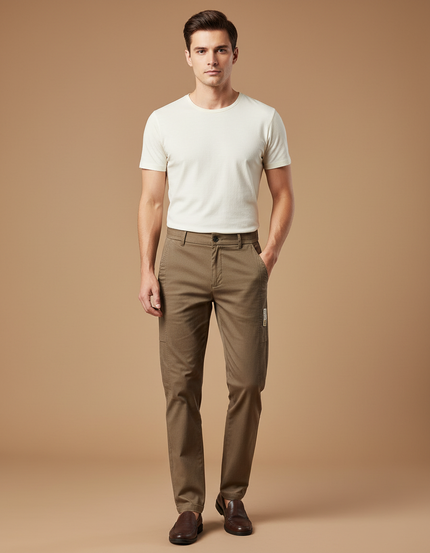 Pantalon Beige Homme Droit Coton Décontracté Élégant - Kaki