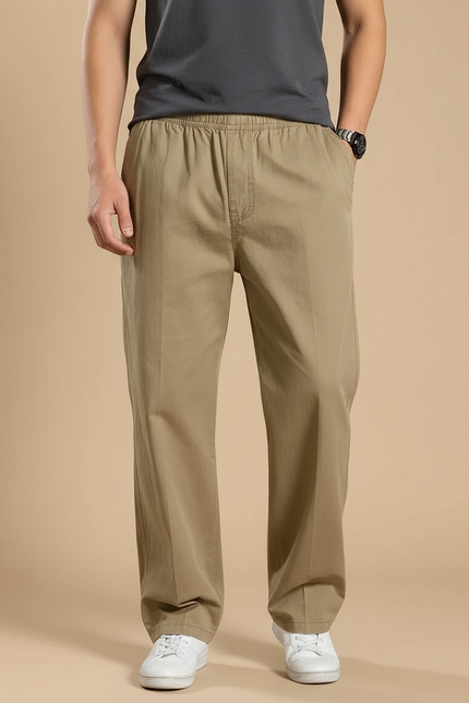 Pantalon Beige Taille Elastique - Kaki Coton