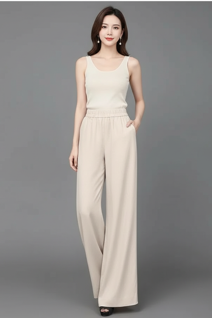 Pantalon Évasé Beige - Polyester