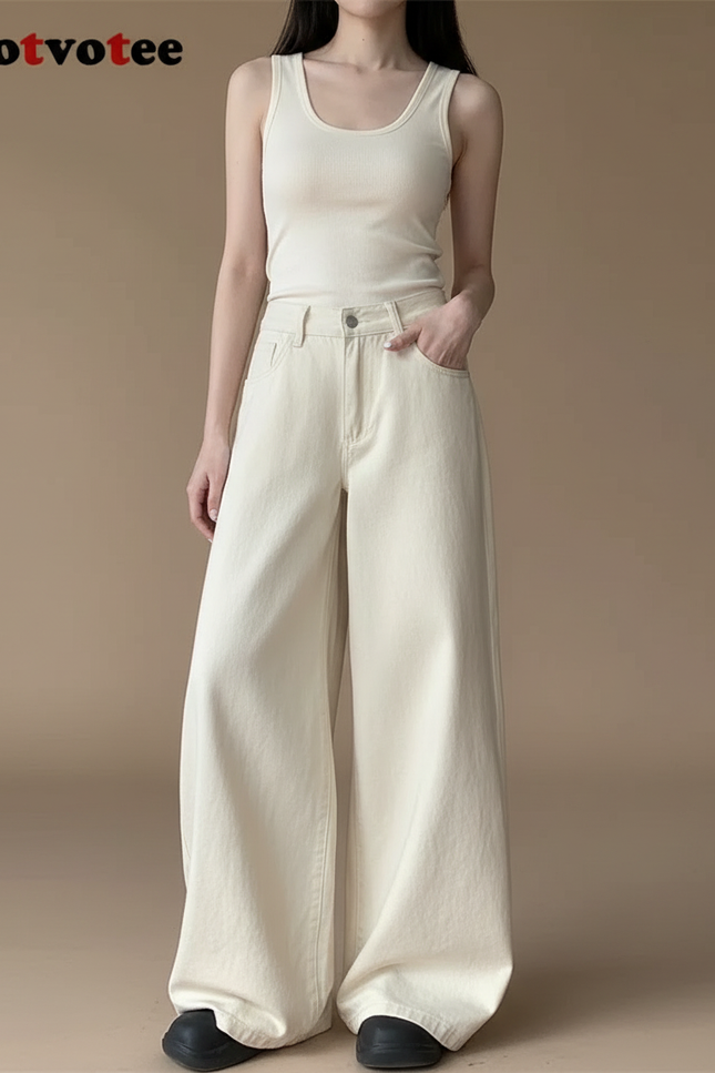 Pantalon Baggy Beige Femme - Jean