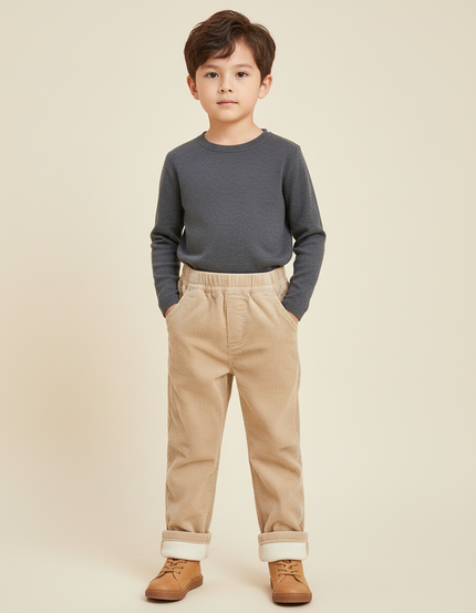 Pantalon Beige Côtelé Doublé Polaire Ample Enfant - Cordé