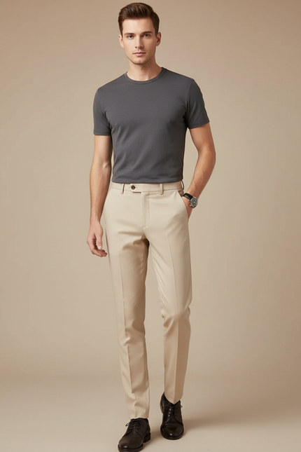 Pantalon Beige Droit Élégant Business Homme - Gabardine