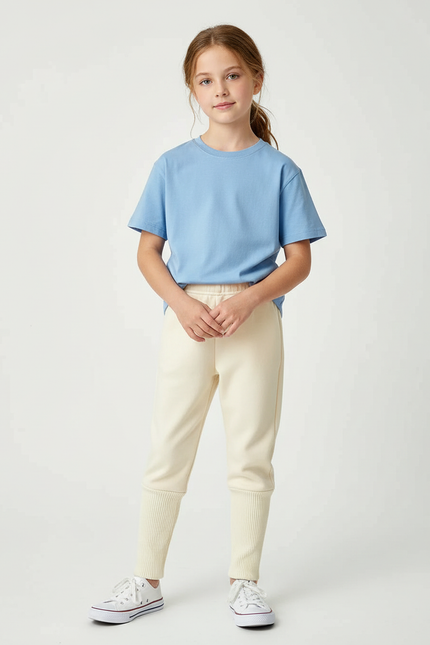 Pantalon Beige Confortable Côtelé Ample Enfant Doux - Molleton