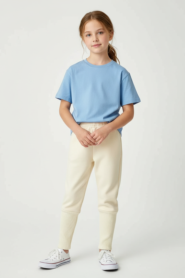 Pantalon Beige Confortable Côtelé Ample Enfant Doux - Molleton