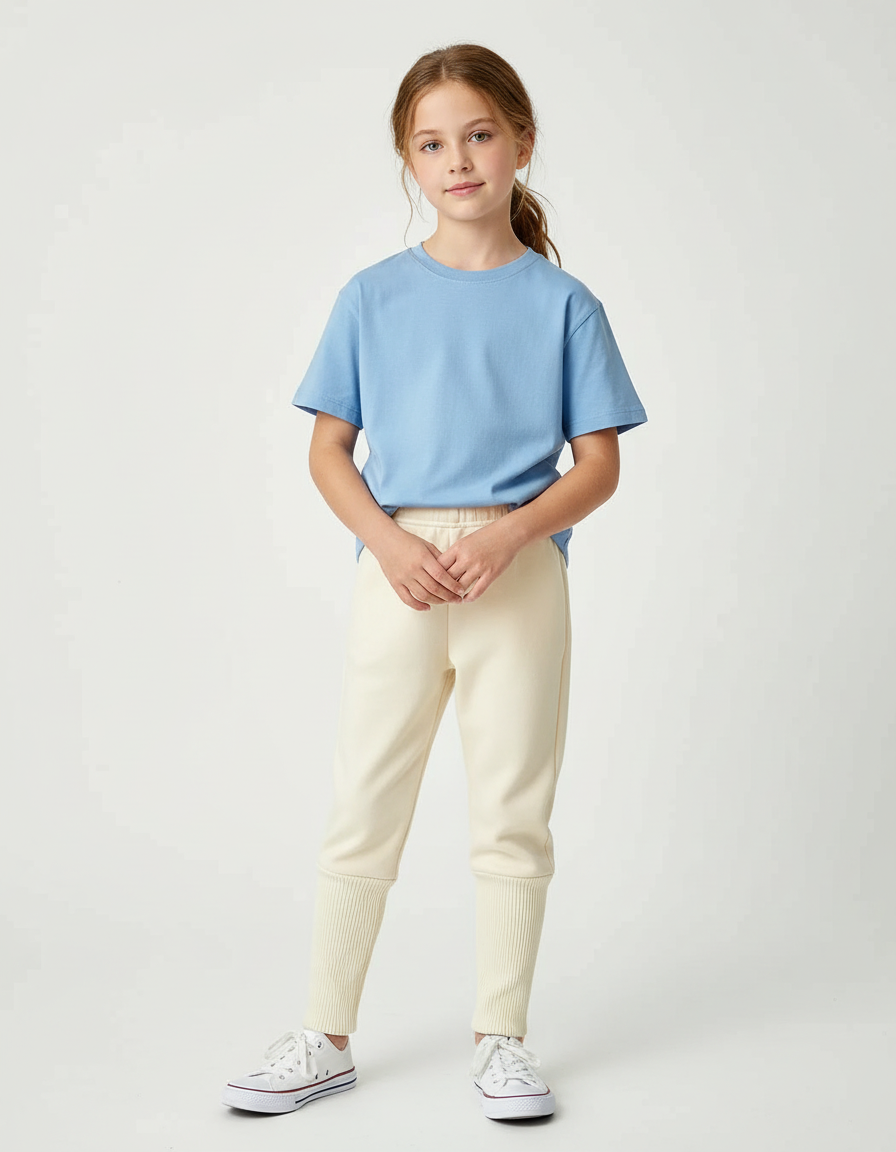 Pantalon Beige Confortable Côtelé Ample Enfant Doux - Molleton
