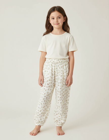 Pantalon Beige Fleuri Ample Mousseline Enfant - Viscose