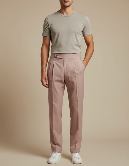 Pantalon Beige Plissé Homme Habillé Élégant Décontracté - Rose Laine