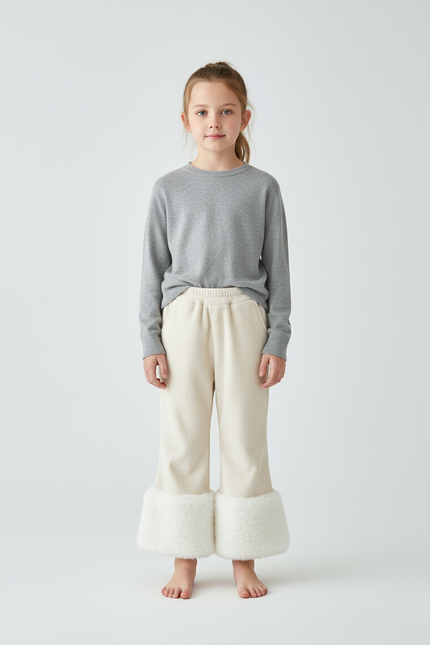 Pantalon Beige Côtelé Chaud Doux Évasé Enfant - Cordé