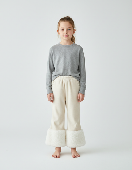 Pantalon Beige Côtelé Chaud Doux Évasé Enfant - Cordé