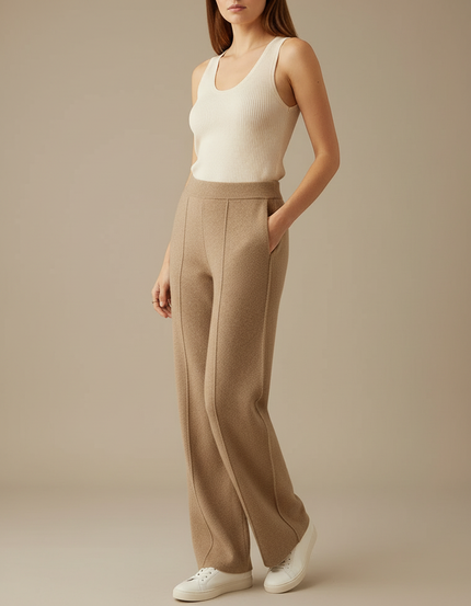 Pantalon Beige Cachemire Ample Confortable Chaud Femme - Camel Maille