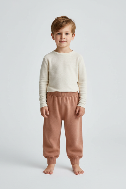 Pantalon Beige Tricoté Ample Confortable Enfant - Maille