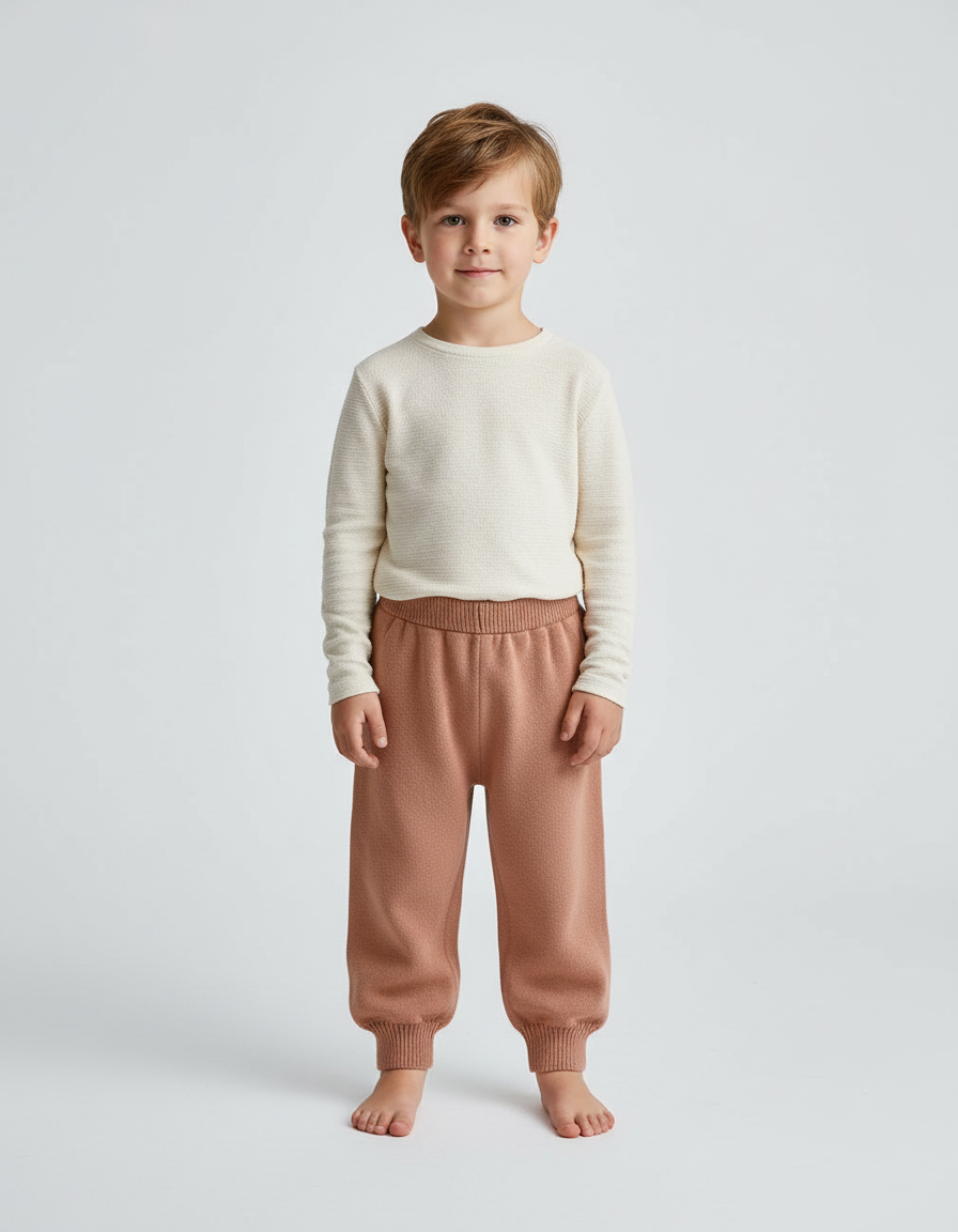 Pantalon Beige Tricoté Ample Confortable Enfant - Maille
