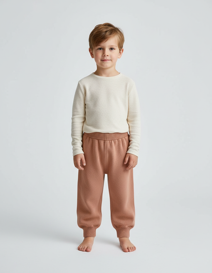 Pantalon Beige Tricoté Ample Confortable Enfant - Maille