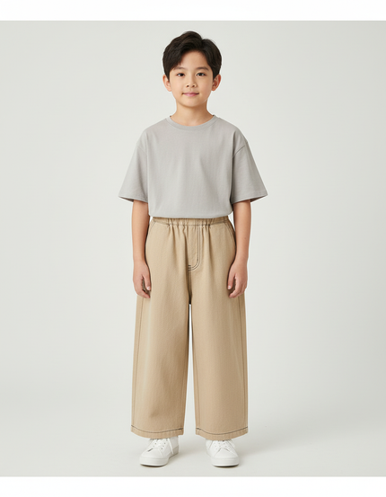 Pantalon Beige Ample Décontracté Surpiqûres Enfant - Toile