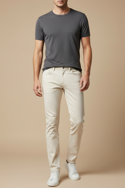 Pantalon Beige Coton Slim Fit Décontracté Homme