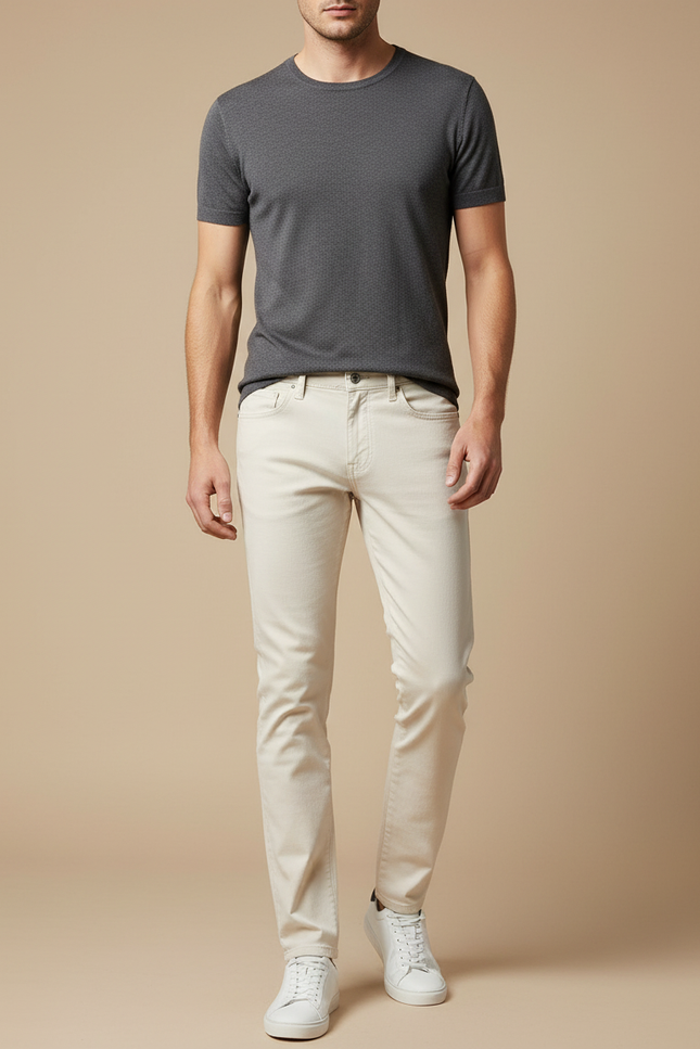 Pantalon Beige Coton Slim Fit Décontracté Homme