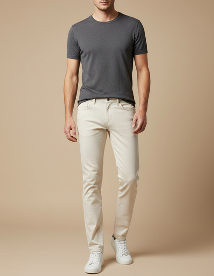 Pantalon Beige Coton Slim Fit Décontracté Homme