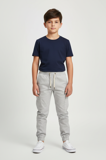 Pantalon Beige Cargo Coton Confortable Garçon - Gris