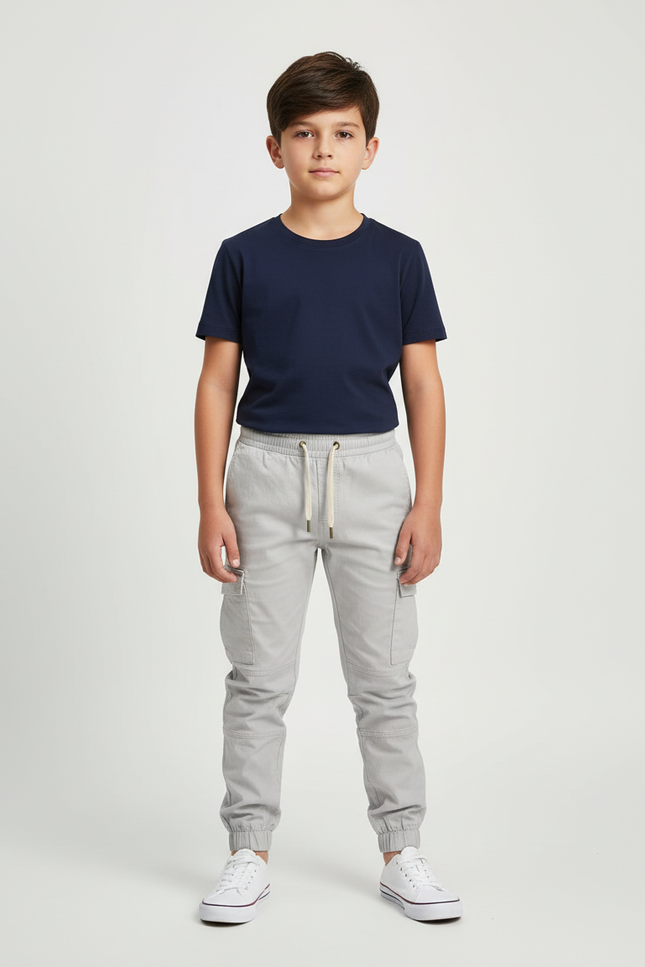 Pantalon Beige Cargo Coton Confortable Garçon - Gris