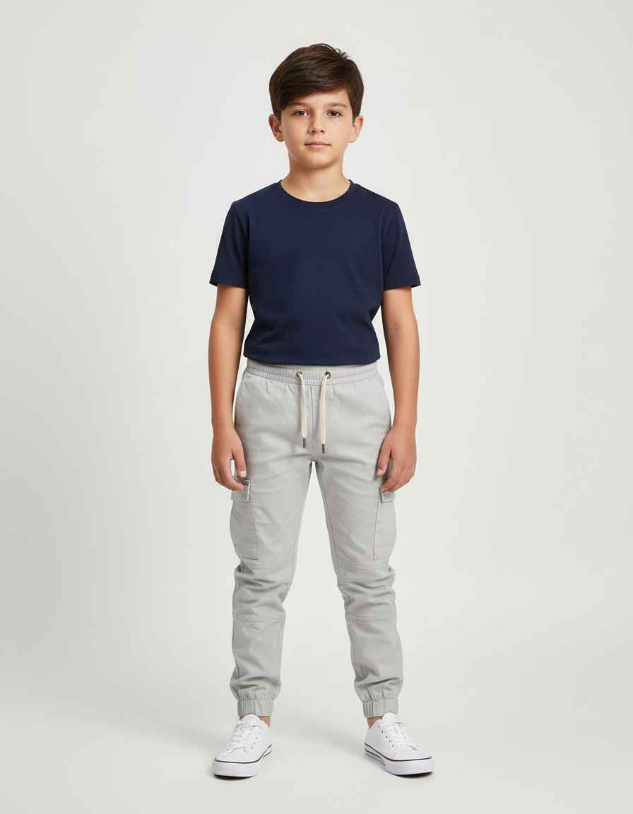 Pantalon Beige Cargo Coton Confortable Garçon - Gris