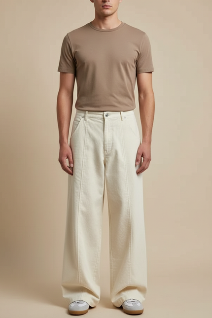 Pantalon Beige Ample Décontracté Homme Large Tendance - Jean