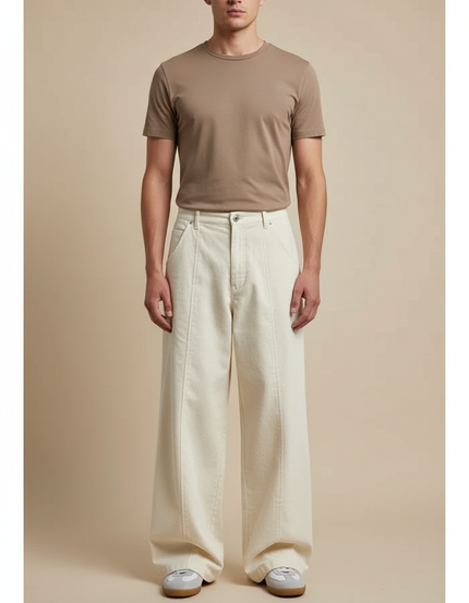 Pantalon Beige Ample Décontracté Homme Large Tendance - Jean