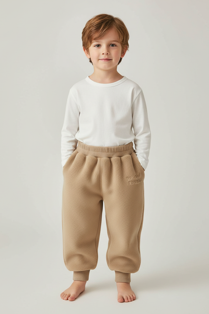 Pantalon Beige Molletonné Épais Chaud Enfant
