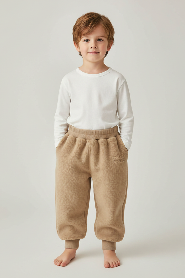 Pantalon Beige Molletonné Épais Chaud Enfant