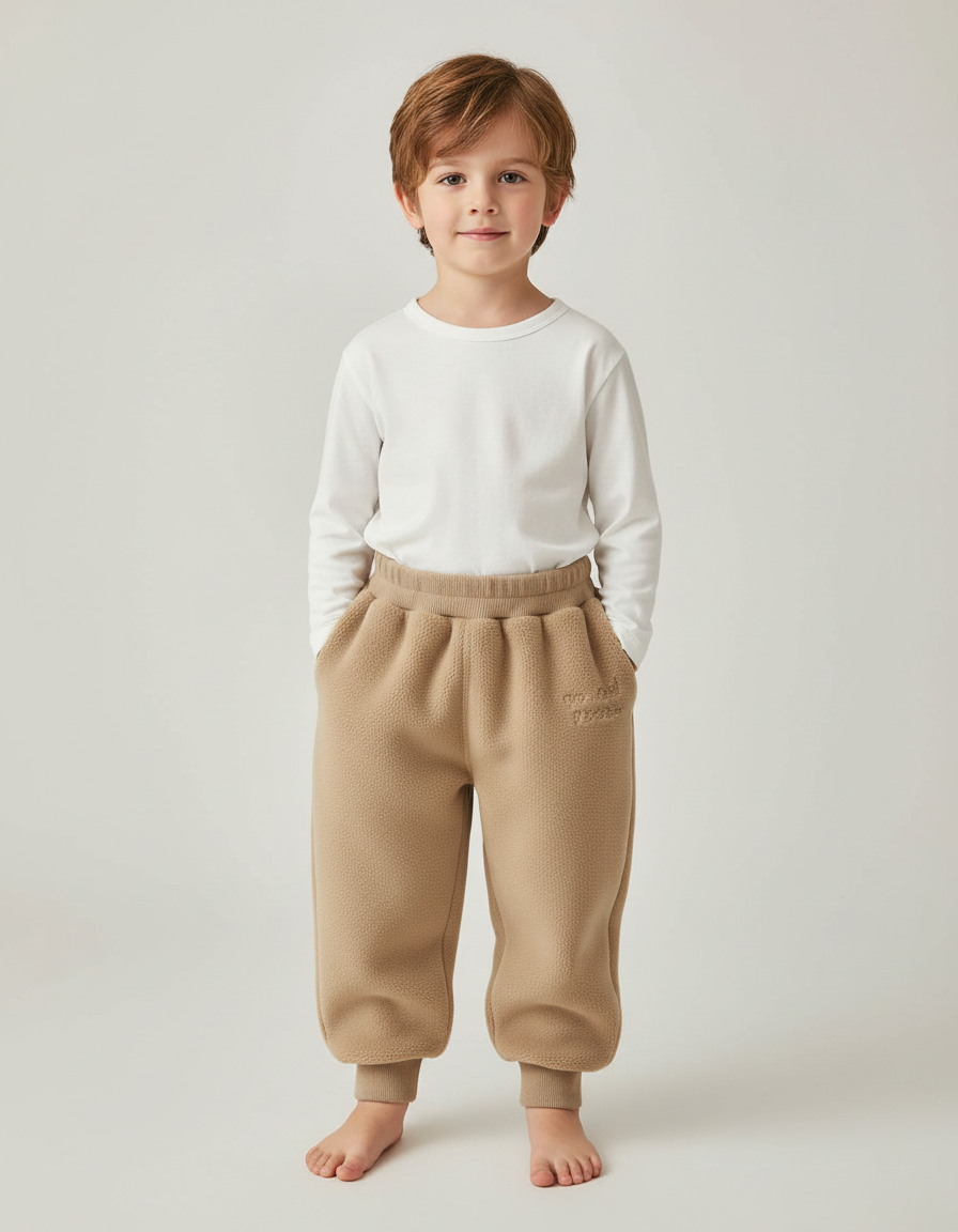 Pantalon Beige Molletonné Épais Chaud Enfant
