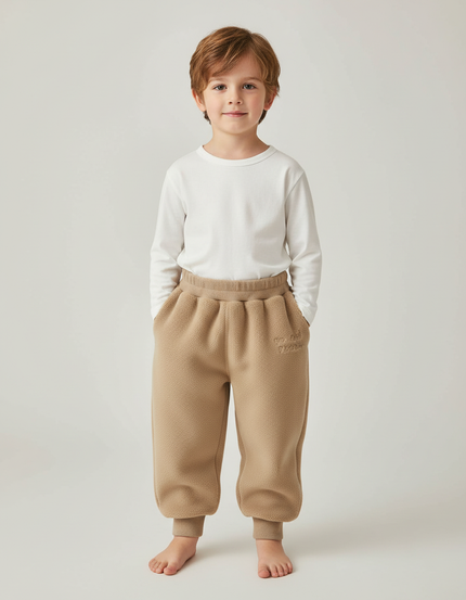 Pantalon Beige Molletonné Épais Chaud Enfant