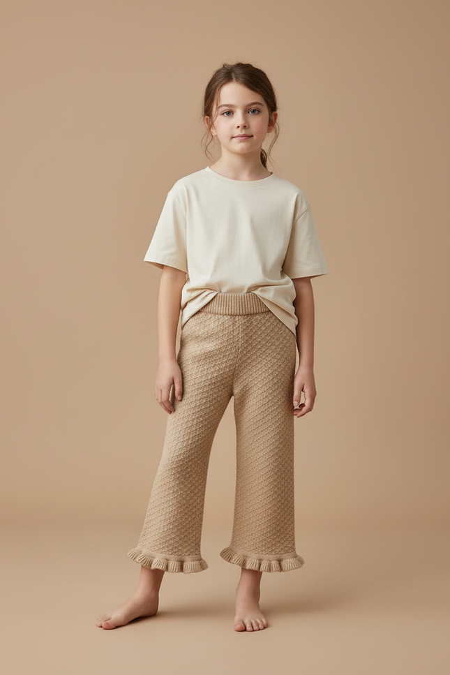 Pantalon Beige Fille - Camel Maille
