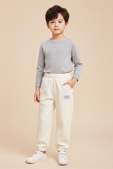 Pantalon Beige Côtelé Épais Garçon Décontracté - Cordé