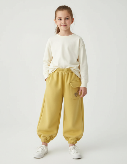 Pantalon Beige Ample Molletonné Décontracté Maison Enfant - Jaune