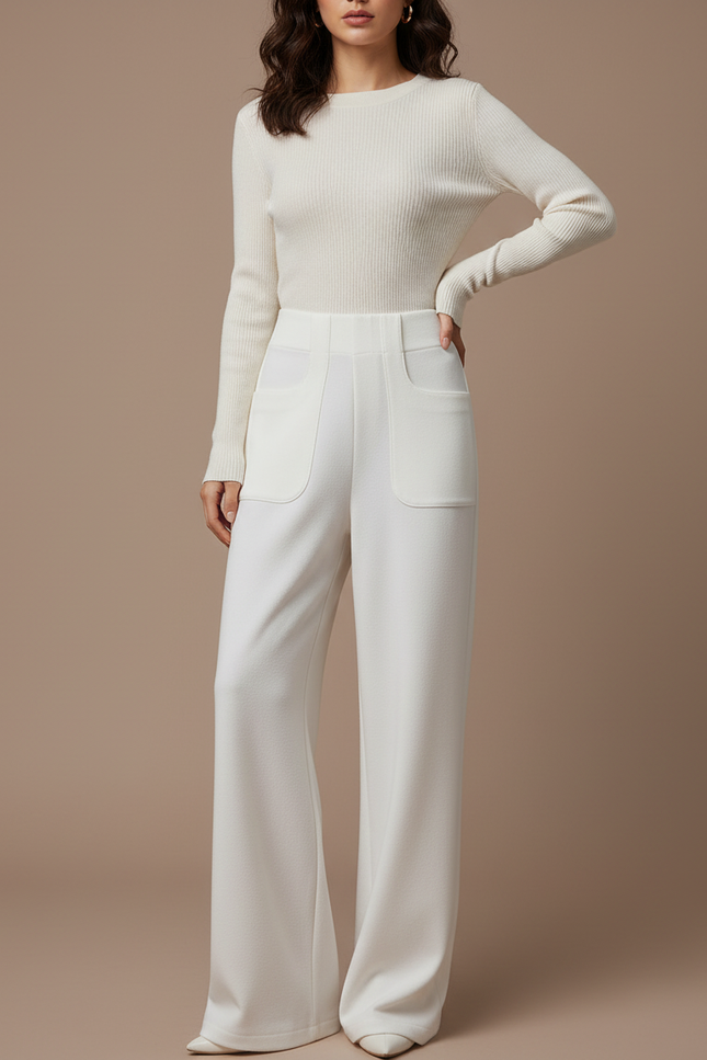 Pantalon Blanc Beige Femme - Laine