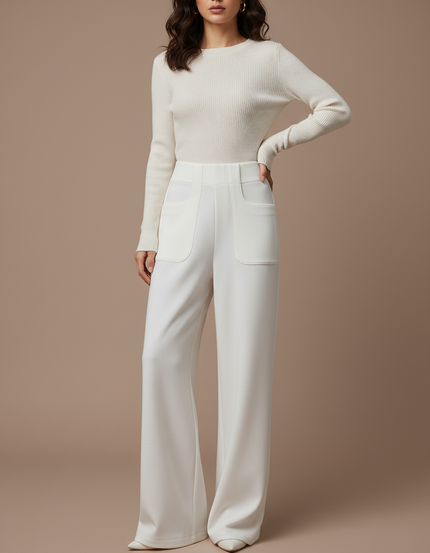 Pantalon Blanc Beige Femme - Laine