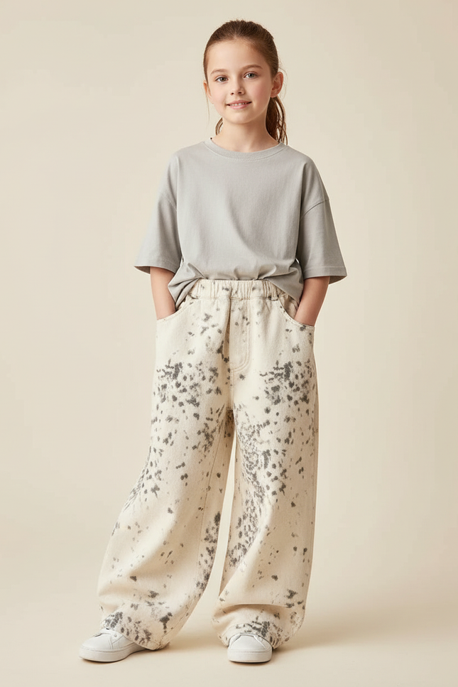 Pantalon Beige Imprimé Léopard Ample Décontracté Enfant - Toile