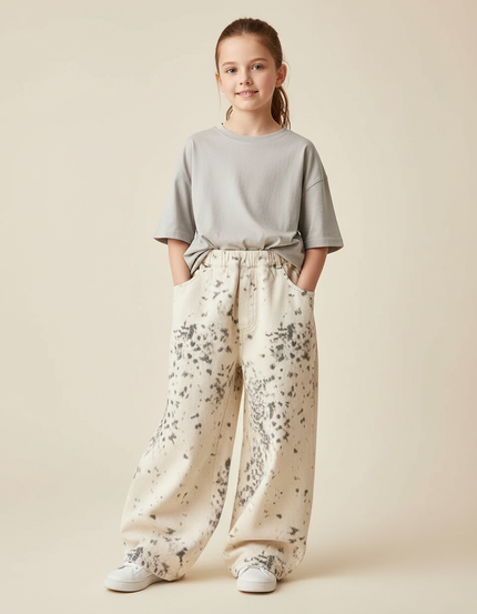 Pantalon Beige Imprimé Léopard Ample Décontracté Enfant - Toile