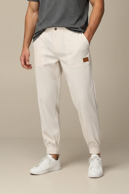 Pantalon Beige Côtelé Ample Homme Décontracté - Cordé